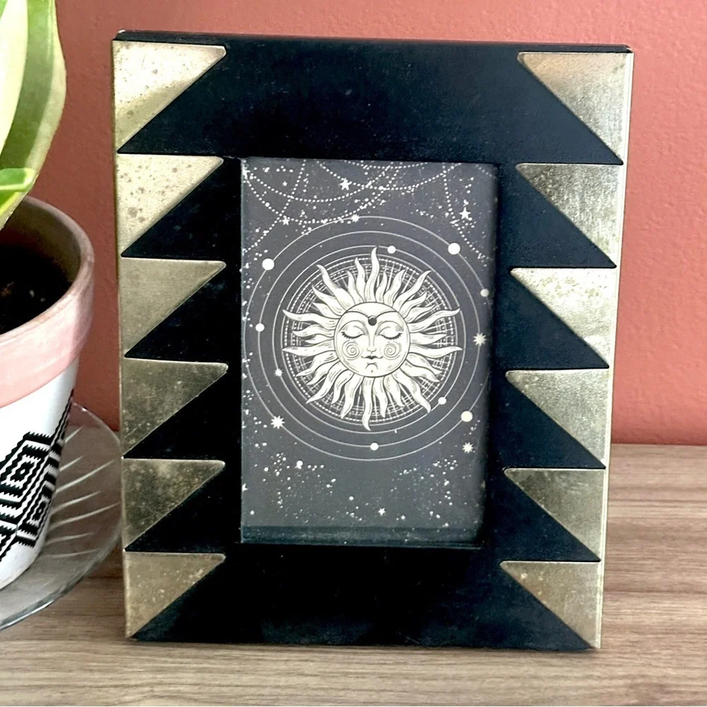 Retro Sun Celestial Art Framed Black & Gold Metal Framed Wall Art Postcard